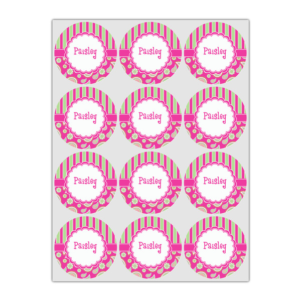 Pink & Green Paisley and Stripes Icing Circle - Small - Set of 12