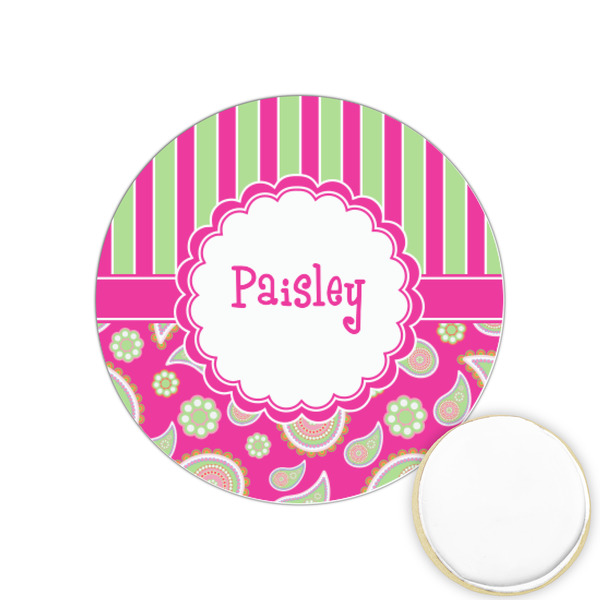 Custom Pink & Green Paisley and Stripes Printed Cookie Topper - 1.25" (Personalized)