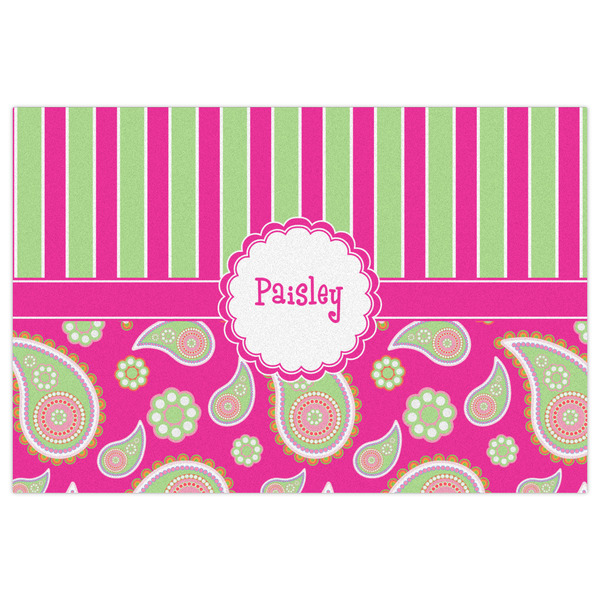 Pink & Green Paisley and Stripes Indoor / Outdoor Rug - 2'x3' - Front Flat