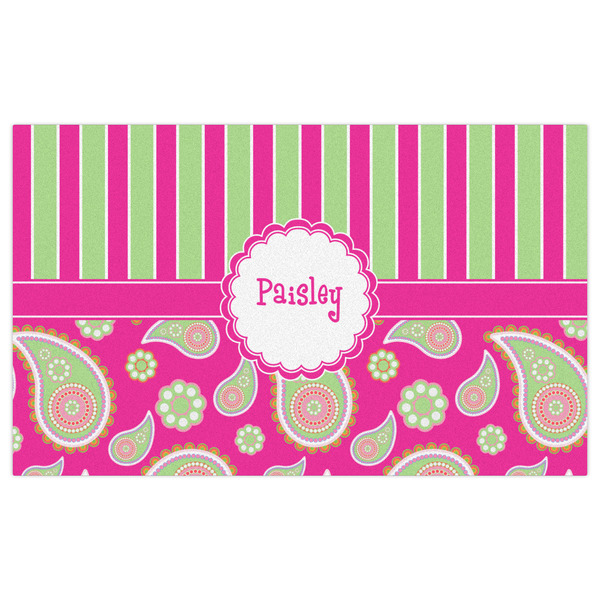 Pink & Green Paisley and Stripes Indoor / Outdoor Rug - 3'x5' - Front Flat