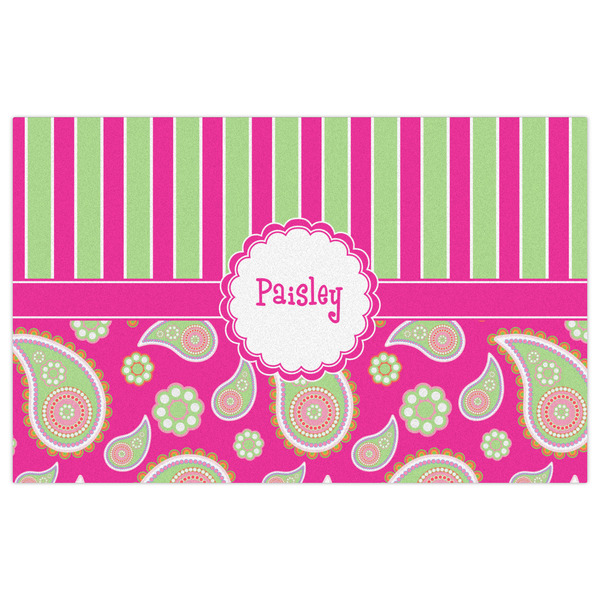 Pink & Green Paisley and Stripes Indoor / Outdoor Rug - 5'x8' - Front Flat