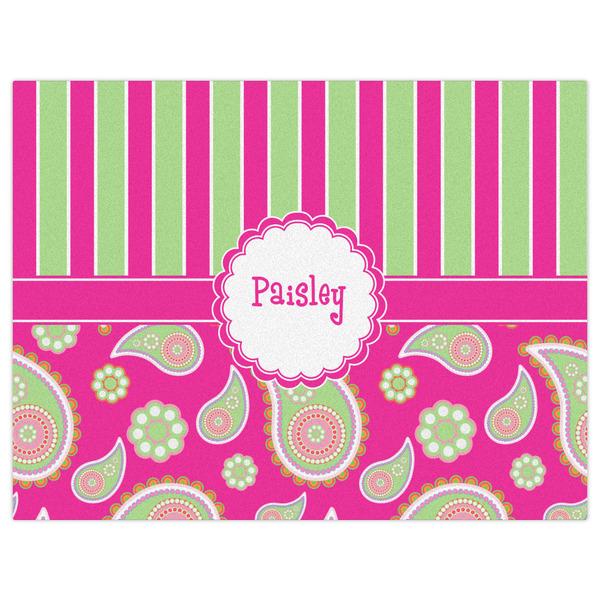 Pink & Green Paisley and Stripes Indoor / Outdoor Rug - 6'x8' - Front Flat