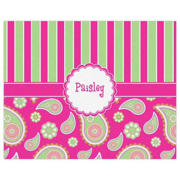 Pink & Green Paisley and Stripes Indoor / Outdoor Rug - 8'x10' - Front Flat