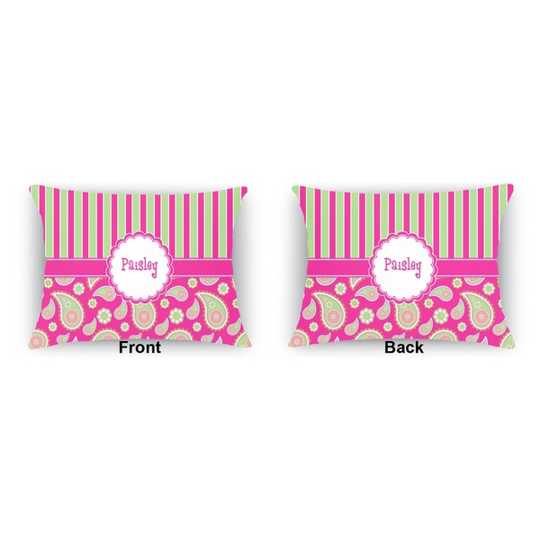 Pink & Green Paisley and Stripes  Indoor Rectangular Burlap Pillow (Front and Back)