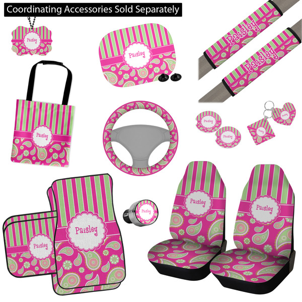 Pink & Green Paisley and Stripes Interior Car Accessories