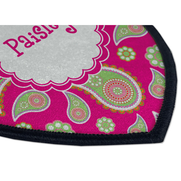 Pink & Green Paisley and Stripes Iron on Shield 3 Detail
