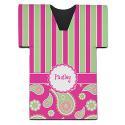 Pink & Green Paisley and Stripes Jersey Bottle Cooler (Personalized)