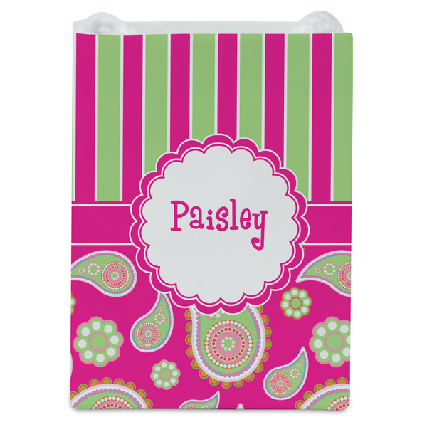 Pink & Green Paisley and Stripes Jewelry Gift Bag - Gloss - Front
