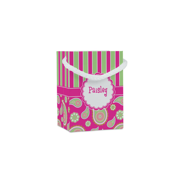 Custom Pink & Green Paisley and Stripes Jewelry Gift Bags - Matte (Personalized)