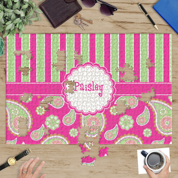 Pink & Green Paisley and Stripes Jigsaw Puzzle 1014 Piece - In Context