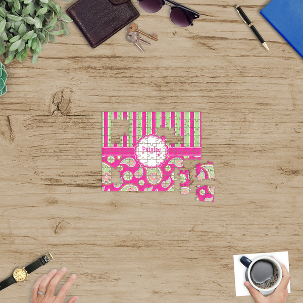 Pink & Green Paisley and Stripes Jigsaw Puzzle 110 Piece - In Context