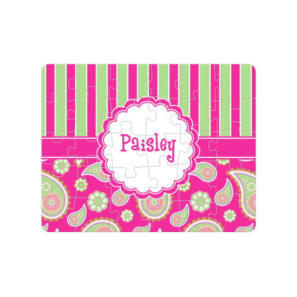 Custom Pink & Green Paisley and Stripes 30 pc Jigsaw Puzzle (Personalized)