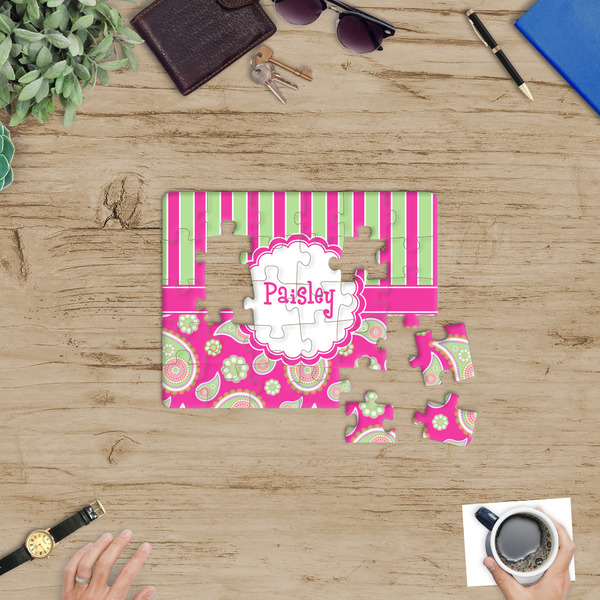 Pink & Green Paisley and Stripes Jigsaw Puzzle 30 Piece - In Context