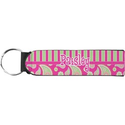 Pink & Green Paisley and Stripes Neoprene Keychain Fob (Personalized)