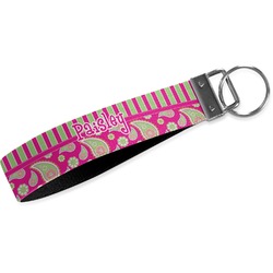 Pink & Green Paisley and Stripes Webbing Keychain Fob - Small (Personalized)