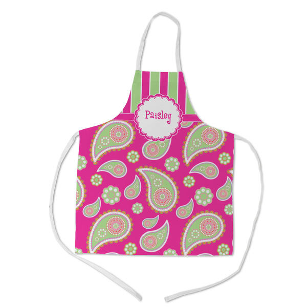 Custom Pink & Green Paisley and Stripes Kid's Apron - Medium (Personalized)