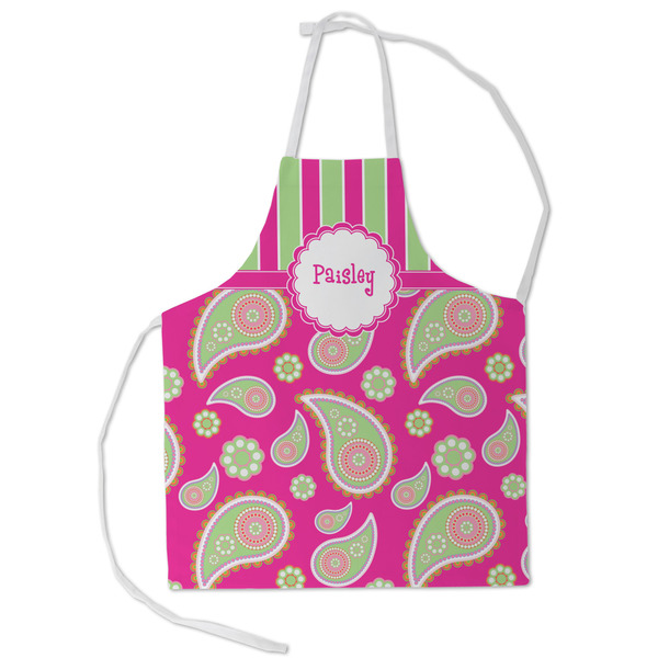 Custom Pink & Green Paisley and Stripes Kid's Apron - Small (Personalized)