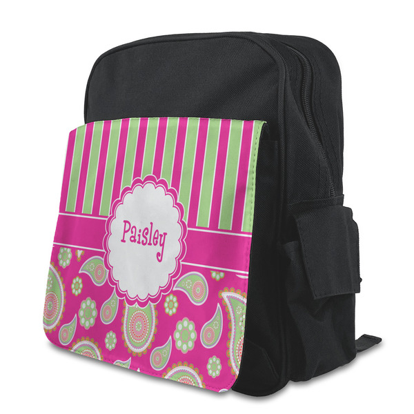 Custom Pink & Green Paisley and Stripes Preschool Backpack (Personalized)