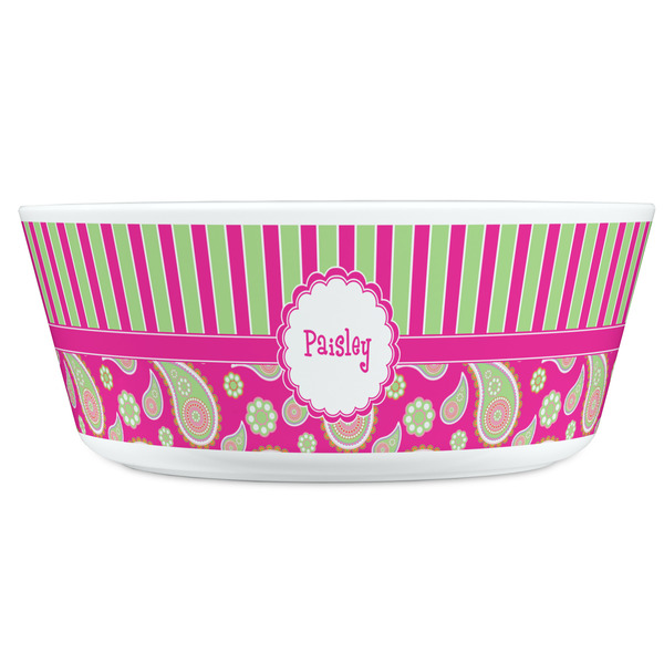 Pink & Green Paisley and Stripes Kids Bowls - FRONT