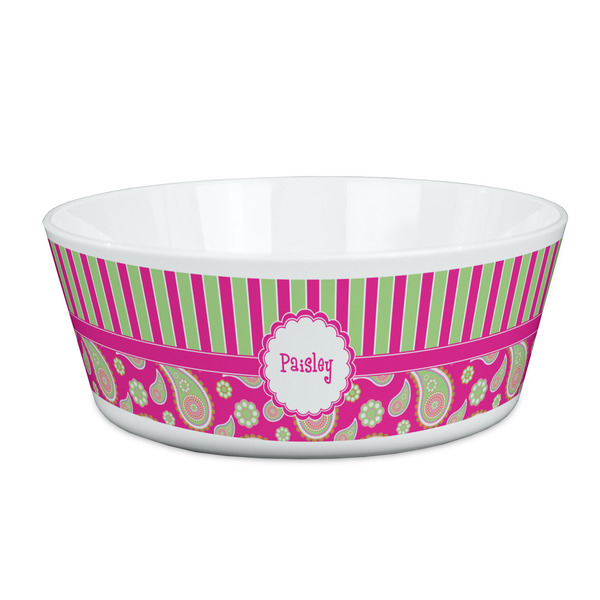 Custom Pink & Green Paisley and Stripes Kid's Bowl (Personalized)