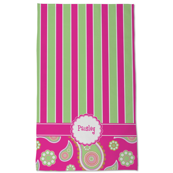 Pink & Green Paisley and Stripes Kitchen Towel - Poly Cotton - Full Front