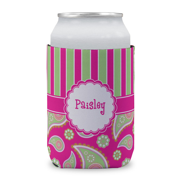 Pink & Green Paisley and Stripes Can Sleeve
