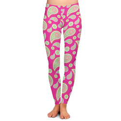 Pink & Green Paisley and Stripes Ladies Leggings - Large