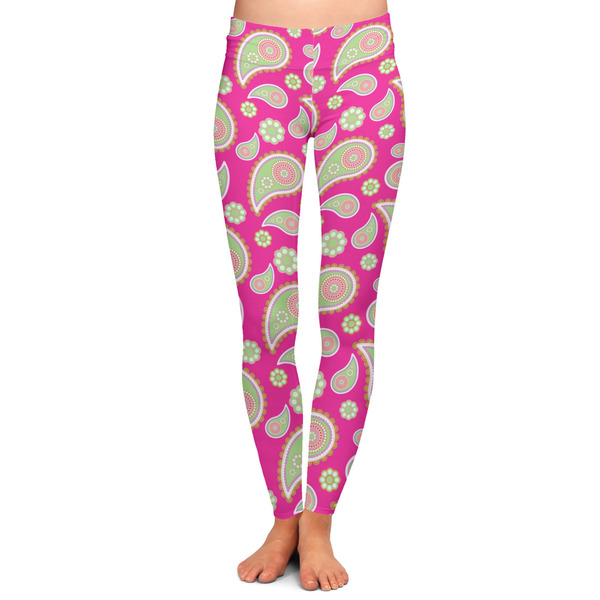 Custom Pink & Green Paisley and Stripes Ladies Leggings - Extra Small