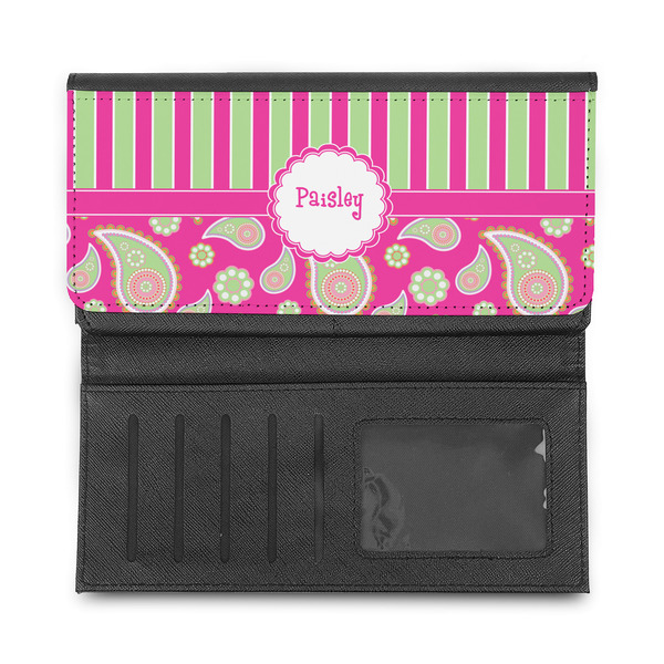 Pink & Green Paisley and Stripes Ladies Wallet - Half Way Open