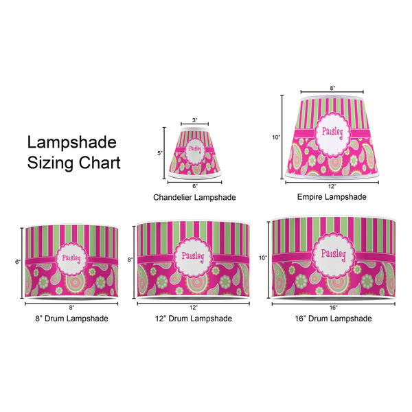 Pink & Green Paisley and Stripes Lampshade Sizing Chart