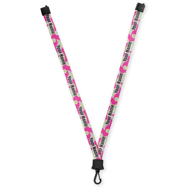 Custom Pink & Green Paisley and Stripes Lanyard (Personalized)