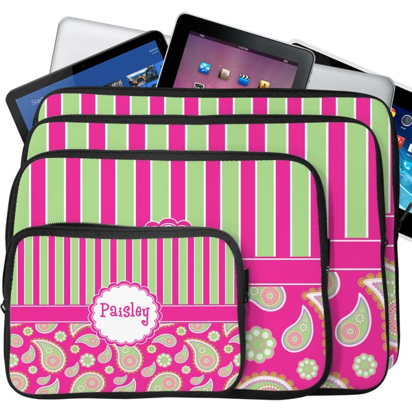 Pink & Green Paisley and Stripes Laptop Case Sizes