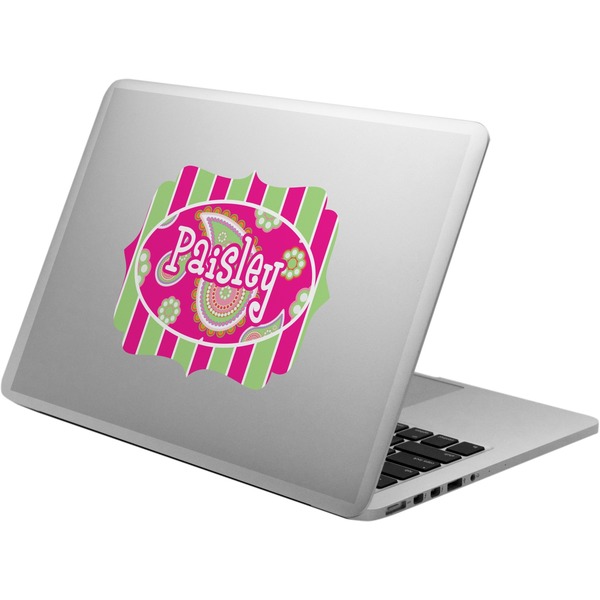 Custom Pink & Green Paisley and Stripes Laptop Decal (Personalized)