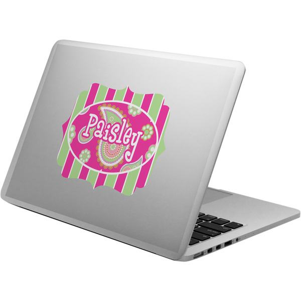 Custom Pink & Green Paisley and Stripes Laptop Decal (Personalized)