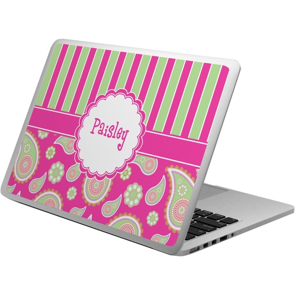 Custom Pink & Green Paisley and Stripes Laptop Skin - Custom Sized (Personalized)