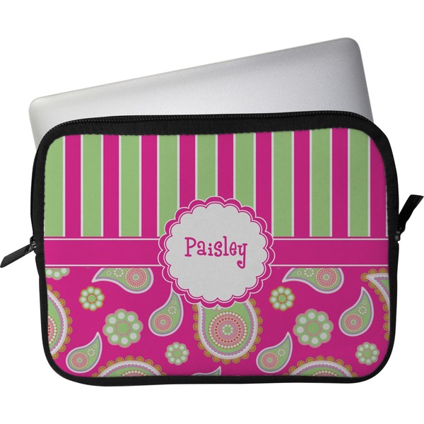 Custom Pink & Green Paisley and Stripes Laptop Sleeve / Case - 13" (Personalized)
