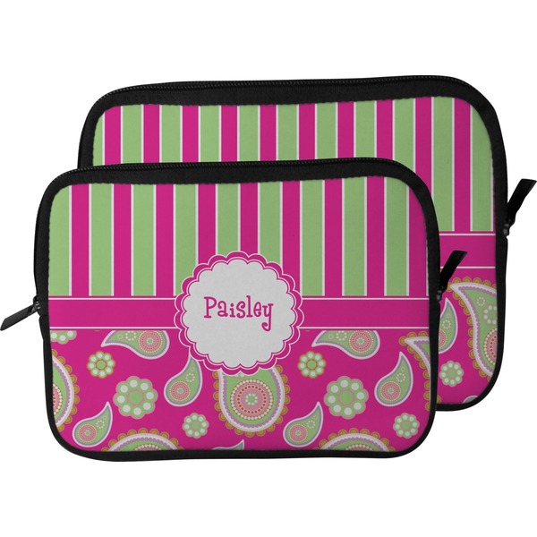 Pink & Green Paisley and Stripes Laptop Sleeve (Size Comparison)