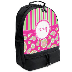Pink & Green Paisley and Stripes Backpacks - Black (Personalized)
