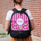 Pink & Green Paisley and Stripes Large Backpack - Black - On Back