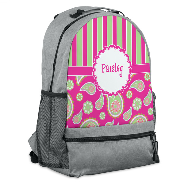 Custom Pink & Green Paisley and Stripes Backpack (Personalized)