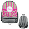 Pink & Green Paisley and Stripes Large Backpack - Gray - Front & Back View