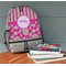 Pink & Green Paisley and Stripes Large Backpack - Gray - On Desk