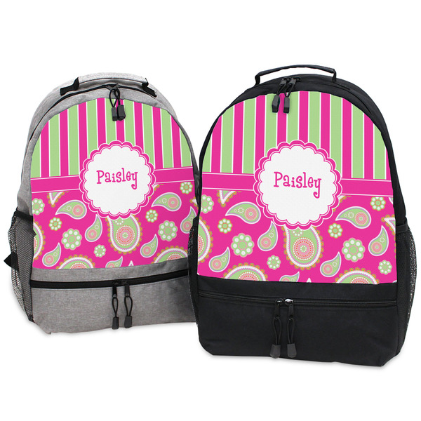 Pink & Green Paisley and Stripes Large Backpacks - Both