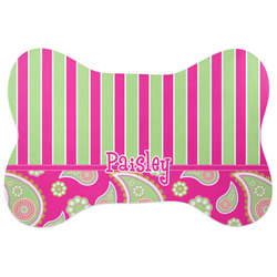 Pink & Green Paisley and Stripes Bone Shaped Dog Food Mat (Personalized)