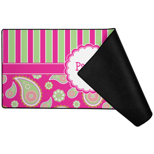 Pink & Green Paisley and Stripes Large Gaming Mats - FRONT W/ FOLD