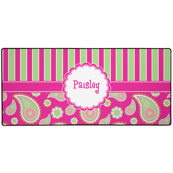 Custom Pink & Green Paisley and Stripes Gaming Mouse Pad (Personalized)