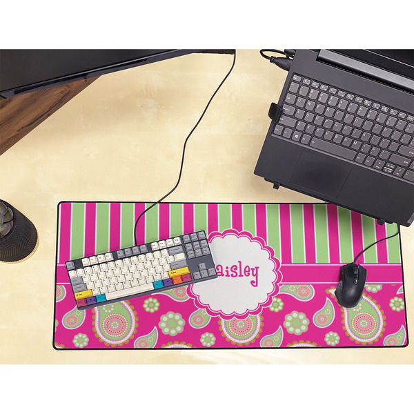 Pink & Green Paisley and Stripes Large Gaming Mats - LIFESTYLE