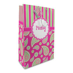 Pink & Green Paisley and Stripes Large Gift Bag (Personalized)