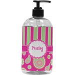 Pink & Green Paisley and Stripes Plastic Soap / Lotion Dispenser (16 oz - Large - Black) (Personalized)
