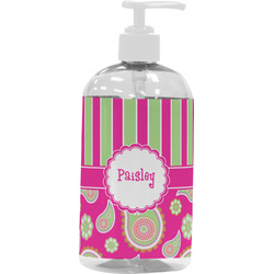 Pink & Green Paisley and Stripes Plastic Soap / Lotion Dispenser (16 oz - Large - White) (Personalized)